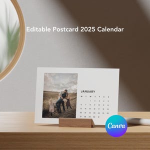 Calendrier photo minimaliste 2025 - 12 pages personnalisables de la taille d'une carte postale | Téléchargement numérique
