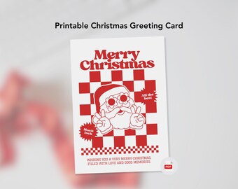 Retro Red Christmas Printable Greeting Folded Card | PDF | Instant Download