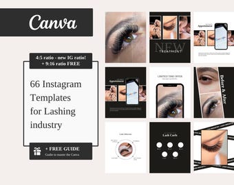 Instagram Business Lash Beauty and Cosmetics Social Media Templates | 66 Canva Customizable Designs | New 4:5 Format + Story Format