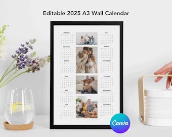 2025 Minimalistic A3 Wall Calendar - Customizable & Personalized Photo Calendar | Digital Download