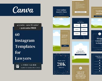 Instagram Lawyer Business Templates | 60 Canva Designs | Legal Social Media Kit | 4:5 and Story Format | Editable & Customizable