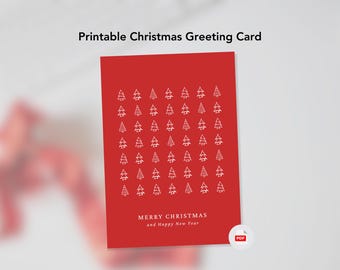 Minimalistic Red Christmas Printable Greeting Folded Card | PDF | Instant Download