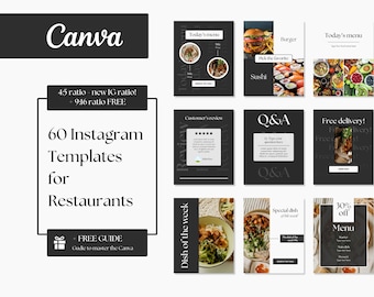 Instagram Business Restaurant Foodie Social Media Templates | 60 Canva Customizable Designs | New 4:5 Format + Story Format