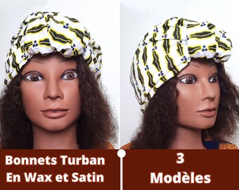 Chemo Scarf Hat in White African Loincloth and Yellow Brown Pattern