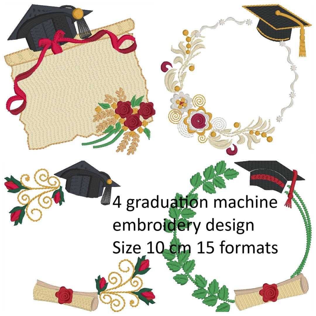 4 Graduation Machine Embroidery Designs 15 Formats Size 10cm - Etsy