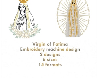 Virgin of Fatima Embroidery Machine Design 2 designs, 6 sizes, 15 formats