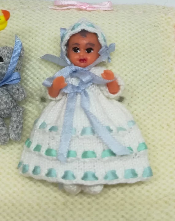 Dolls House Victorian Baby Boy in Blue Christening Gown Miniature