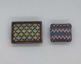 Dollhouse Miniature Real Silk Florentine Footstools - Rectangular and Square