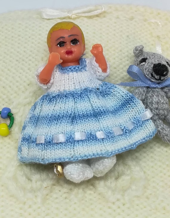 Dress for Miniature Doll Handmade with Booties