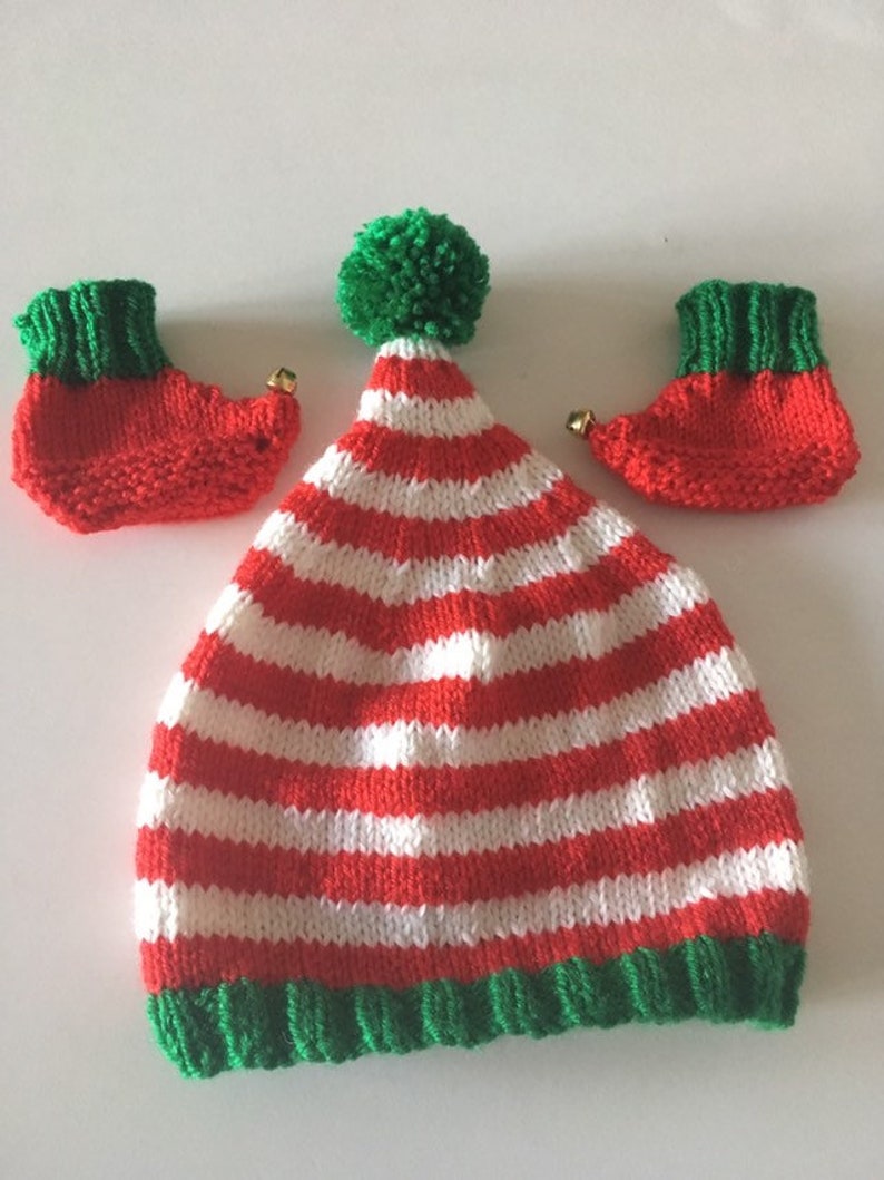 Christmas Eve box-stocking stuffer. Christmas baby set Baby elf booties-Baby/'s first Christmas-Pixie hatBaby fancy dress Baby Elf hat