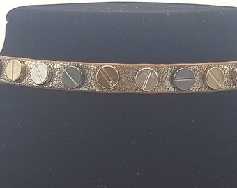Gold Antiqued Leather Studded Choker