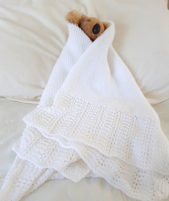 White knitted shawl baby blanket knitted blanket baby girl Etsy