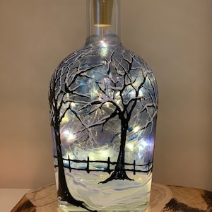 In The Bleak Mid-Winter, Hand Painted Bottle With Fairy Lights