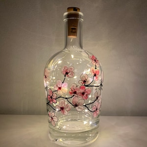 Blossom Branch, Spring flowers, hand painted bottle with fairy lights, bottle art, Mother's Day Gift