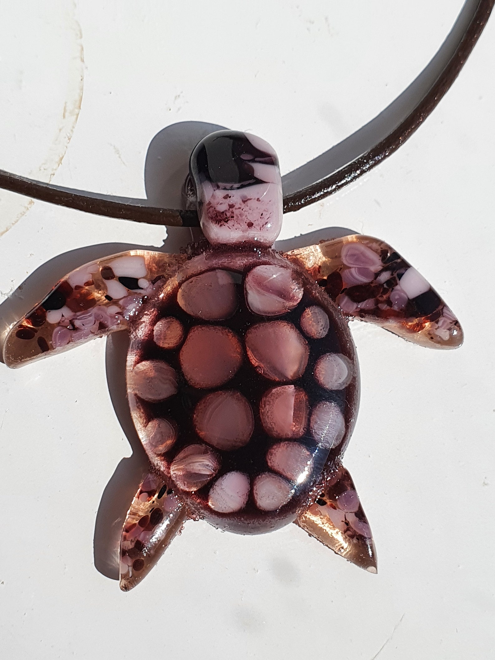 Pretty hand made fused glass turtle pendant pink and purples Etsy.de