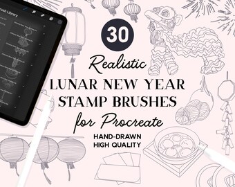 Pędzle do stempli Chiński Nowy Rok Procreate (do pobrania natychmiast)