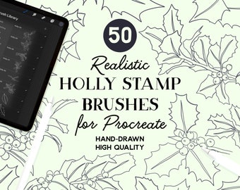 Pędzle do stempli Procreate Festive Holly (do pobrania natychmiast)