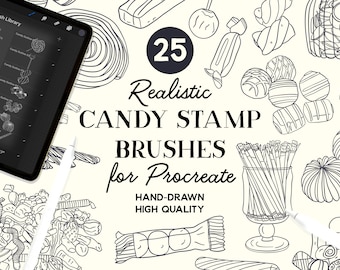 Pędzle do stempli Procreate Candy & Sweets (do pobrania natychmiast)