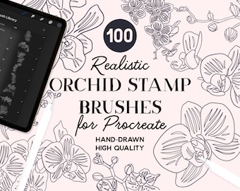 Pędzle do stempli Procreate Orchid Floral (do pobrania natychmiast)