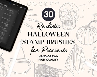 Pędzle do stempli Procreate Spooky Halloween (do pobrania natychmiast)