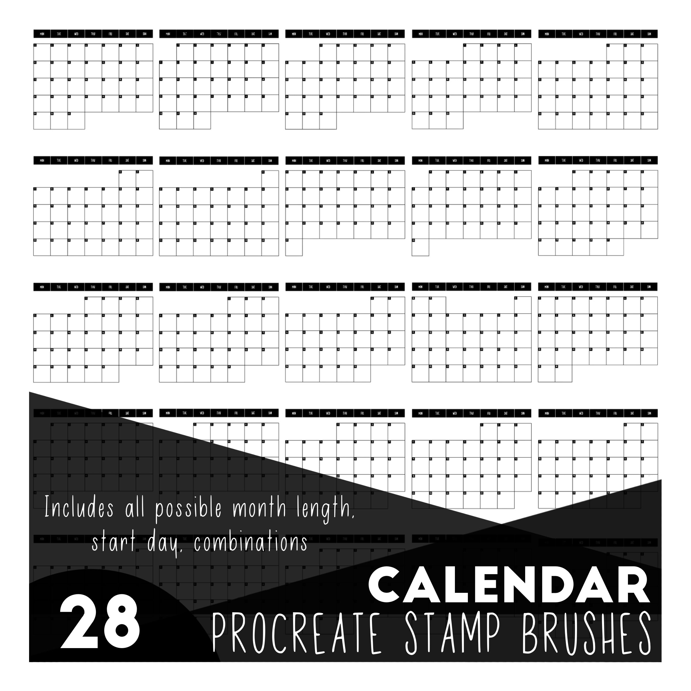 Bullet Journal Stamp. Monday Start Monthly Habit Tracker. Monthly