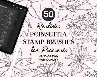 Pędzle do stempli Procreate Poinsettia (do pobrania natychmiast)