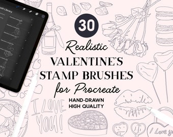 Pędzle do stempli Procreate na Walentynki (do pobrania natychmiast)