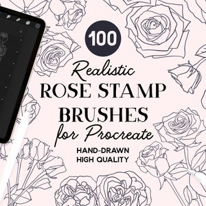 Procreate Rose Stamps, 100 Floral Rose Stamp Brushes for Procreate, Instant Download, Commercial Use Permitted.