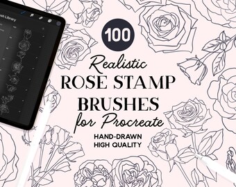 Pędzle do stempli Procreate Rose Floral (do pobrania natychmiast)