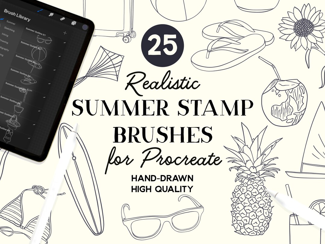 Procreate Summer Stamps, 25 Summer Stamp Brushes for Procreate, Seaside ...