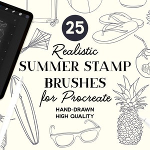 Procreate Summer Stamps, 25 Summer Stamp Brushes for Procreate, Seaside Holiday Stamps, Instant Download, Commercial Use Permitted.