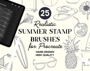 Pędzle do stempli Procreate Summer (do pobrania natychmiast)