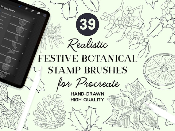 Procreate Festive Christmas Botanical Stamp Brushes (Instant Download)