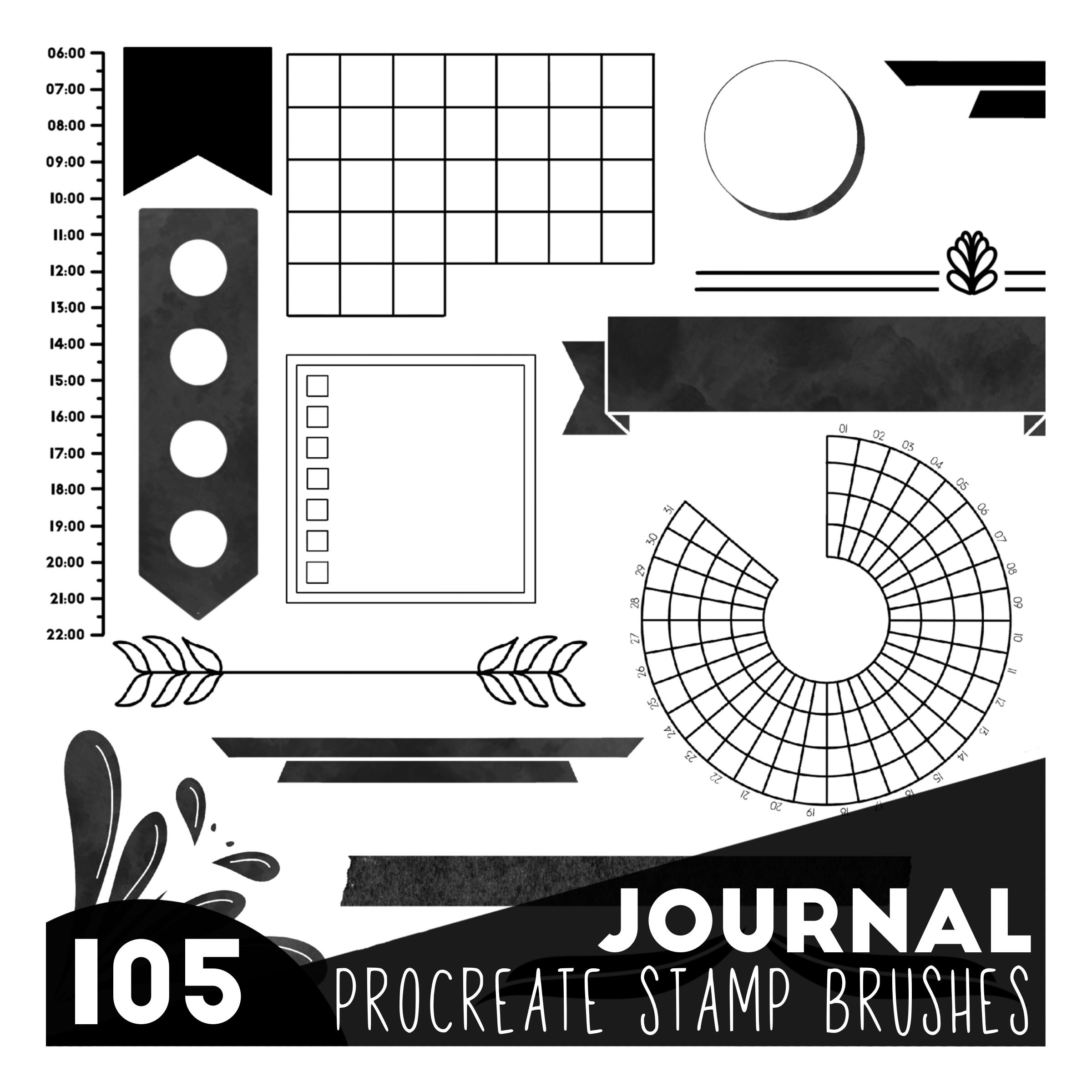 55 Bullet Journal Stamps - for Procreate - Free Download