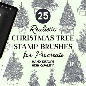 Procreate Christmas Tree Stamps, 25 Festive Tree Stamp Brushes for Procreate, Holiday Trees, Instant Download, Commercial Use Permitted