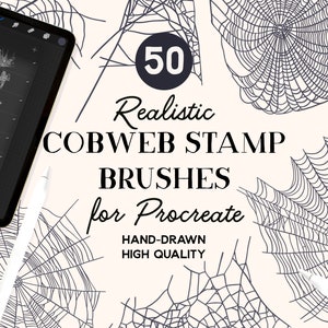 May include: 50 Realistic Cobweb Stamp Brushes for Procreate. Hand-drawn, high-quality brushes for digital art and design.