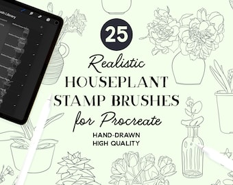 Procreate Floral Stamps, 25 Houseplant Stamp Brushes for Procreate, Instant Download, Commercial Use Permitted.