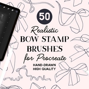 Procreate Bow Stamps, 50 Ribbon Bow Stamp Brushes for Procreate, Fashion Embellishment, Instant Download, Commercial Use Permitted
