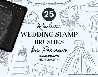 Pędzle do stempli ślubnych Procreate (do pobrania natychmiast)
