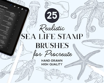 Pędzle do stempli z motywem zwierząt morskich Procreate (do pobrania natychmiast)