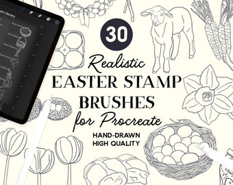 Pędzle do stempli wielkanocnych i wiosennych Procreate (do pobrania natychmiast)