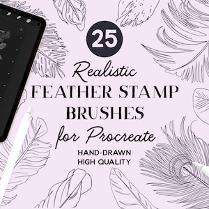 Procreate Feather Stamps, 25 Realistic Feather Stamp Brushes for Procreate, Instant Download, Commercial Use Permitted.