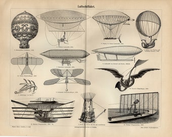 Estampe AVIATION Gravure de 1906