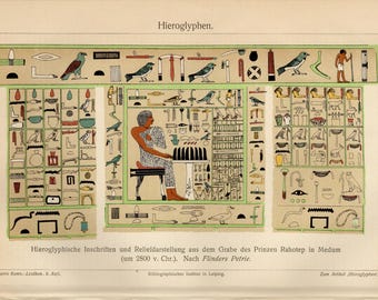 HIEROGLIEF OUD EGYPTE Antieke lithografie uit 1905