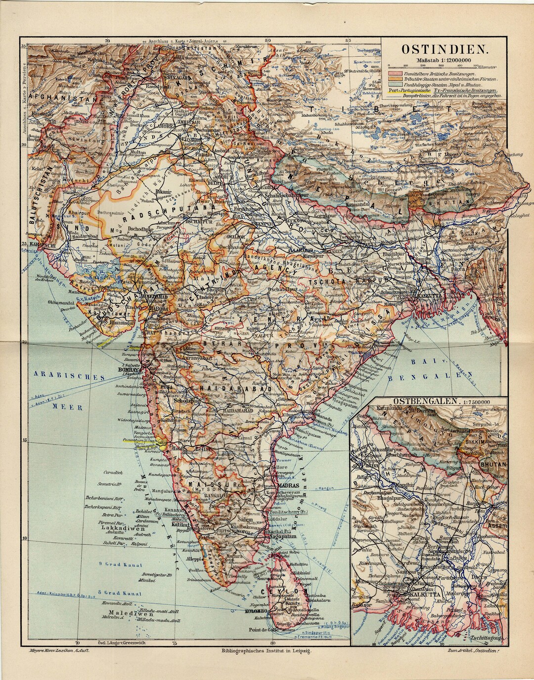 INDIA INDIAN SUBCONTINENT Antique Map From 1907 - Etsy Australia