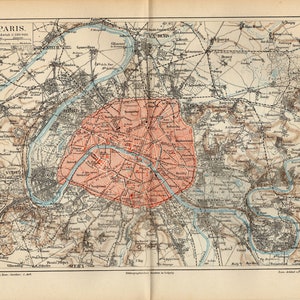 PARIS FRANCE CENTRE-VILLE Carte ancienne de 1896