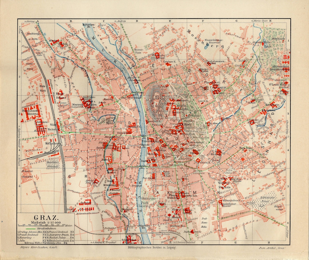 GRAZ AUSTRIA MAP Antique Map From 1908 - Etsy