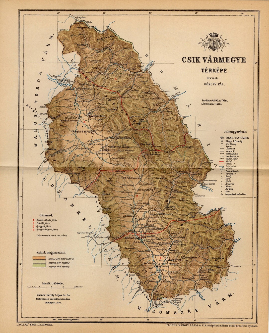 CSIK CSÍK COUNTY Map Kingdom of Hungary From 1896 - Etsy