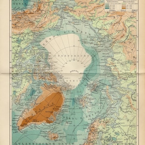 Mapa antiguo del POLO NORTE DE GROENLANDIA de 1906