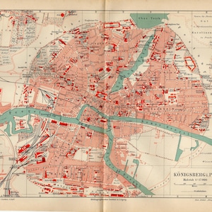 KÖNIGSBERG PRUSSIA KALININGRAD Antique map from 1906